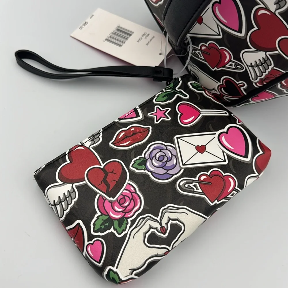Betsey Johnson Hearts Roses Train Case + Wristlet‎ NWT Y2K Travel